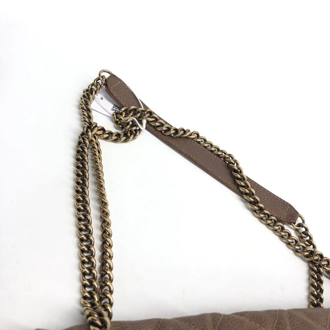 Chanel Shiva Flap Bag Jumbo Brown Quilted Shiny Caviar Leather Gold Hardware