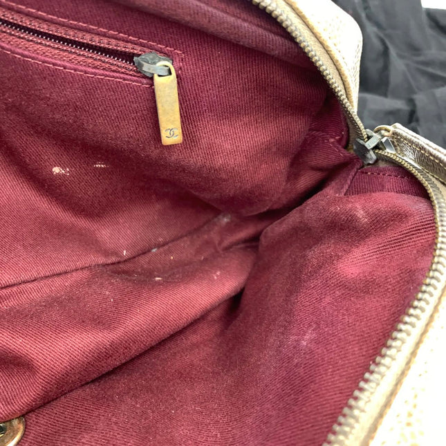 Chanel Shiva Flap Bag Jumbo Brown Quilted Shiny Caviar Leather Gold Hardware