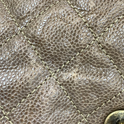 Chanel Shiva Flap Bag Jumbo Brown Quilted Shiny Caviar Leather Gold Hardware