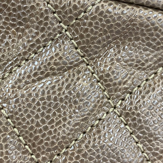 Chanel Shiva Flap Bag Jumbo Brown Quilted Shiny Caviar Leather Gold Hardware