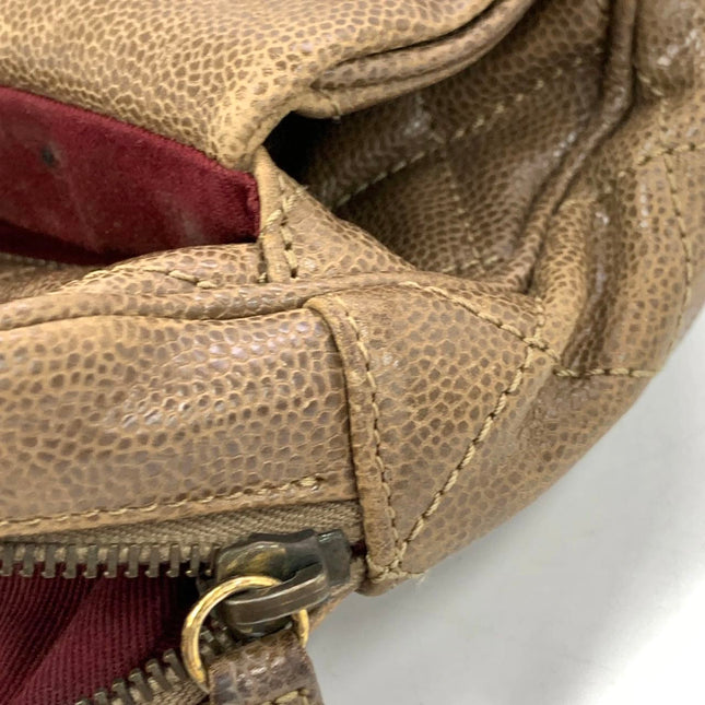 Chanel Shiva Flap Bag Jumbo Brown Quilted Shiny Caviar Leather Gold Hardware