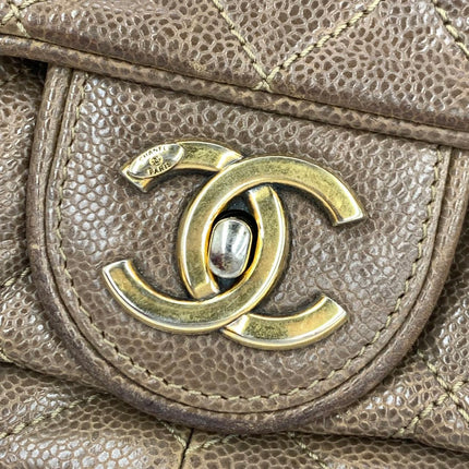 Chanel Shiva Flap Bag Jumbo Brown Quilted Shiny Caviar Leather Gold Hardware