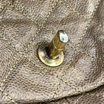 Chanel Shiva Flap Bag Jumbo Brown Quilted Shiny Caviar Leather Gold Hardware