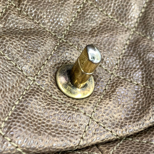 Chanel Shiva Flap Bag Jumbo Brown Quilted Shiny Caviar Leather Gold Hardware