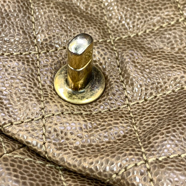 Chanel Shiva Flap Bag Jumbo Brown Quilted Shiny Caviar Leather Gold Hardware