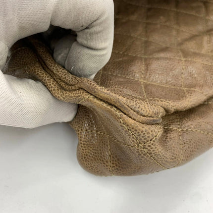 Chanel Shiva Flap Bag Jumbo Brown Quilted Shiny Caviar Leather Gold Hardware