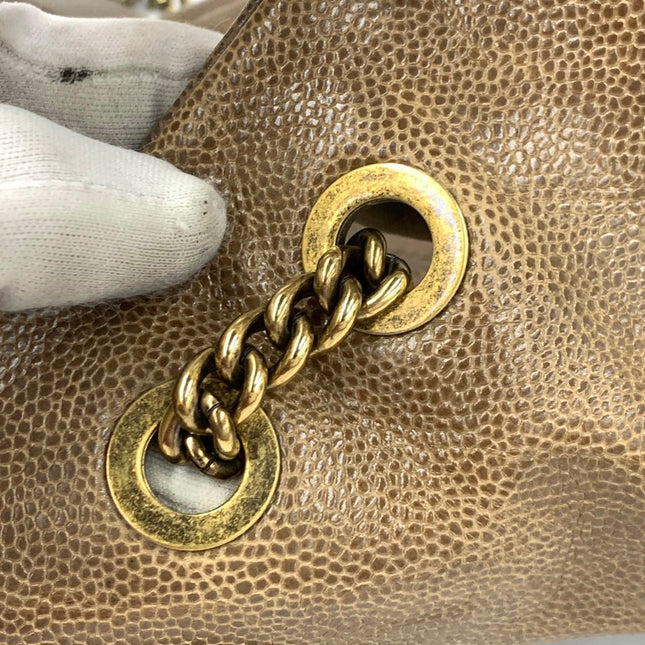 Chanel Shiva Flap Bag Jumbo Brown Quilted Shiny Caviar Leather Gold Hardware