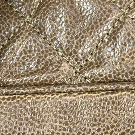 Chanel Shiva Flap Bag Jumbo Brown Quilted Shiny Caviar Leather Gold Hardware