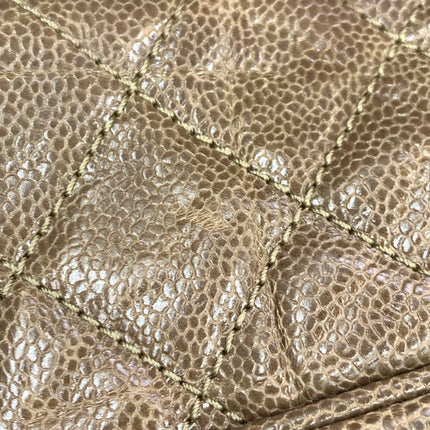 Chanel Shiva Flap Bag Jumbo Brown Quilted Shiny Caviar Leather Gold Hardware