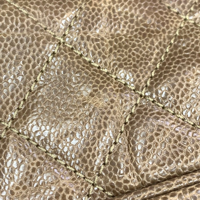 Chanel Shiva Flap Bag Jumbo Brown Quilted Shiny Caviar Leather Gold Hardware