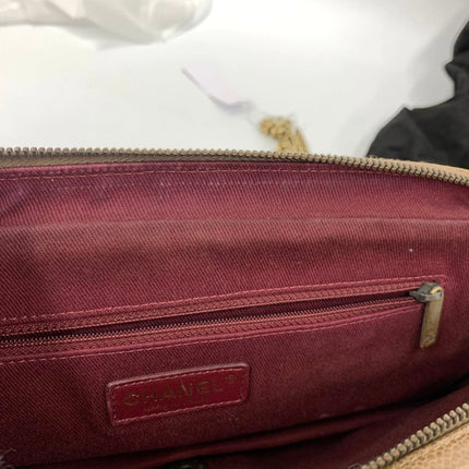 Chanel Shiva Flap Bag Jumbo Brown Quilted Shiny Caviar Leather Gold Hardware