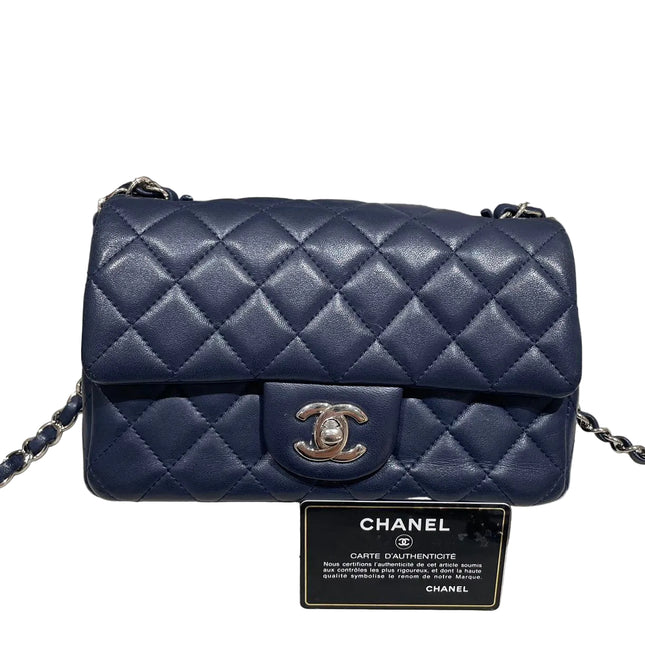Chanel Classic Flap Mini 2020 Navy Lambskin Leather Silver Hardware-Luxbags