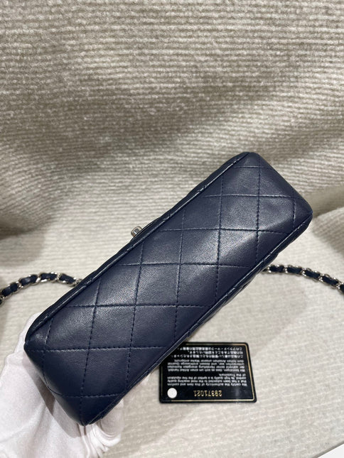 Chanel Classic Flap Mini 2020 Navy Lambskin Leather Silver Hardware