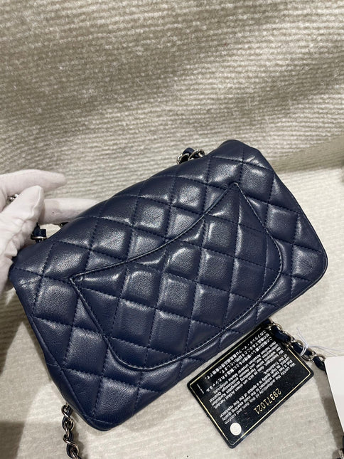 Chanel Classic Flap Mini 2020 Navy Lambskin Leather Silver Hardware