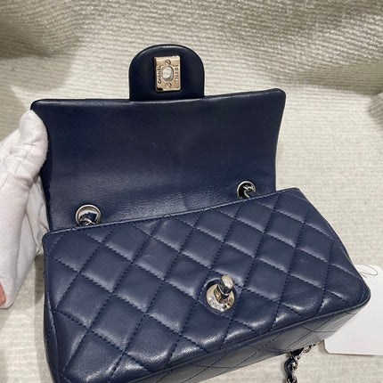 Chanel Classic Flap Mini 2020 Navy Lambskin Leather Silver Hardware