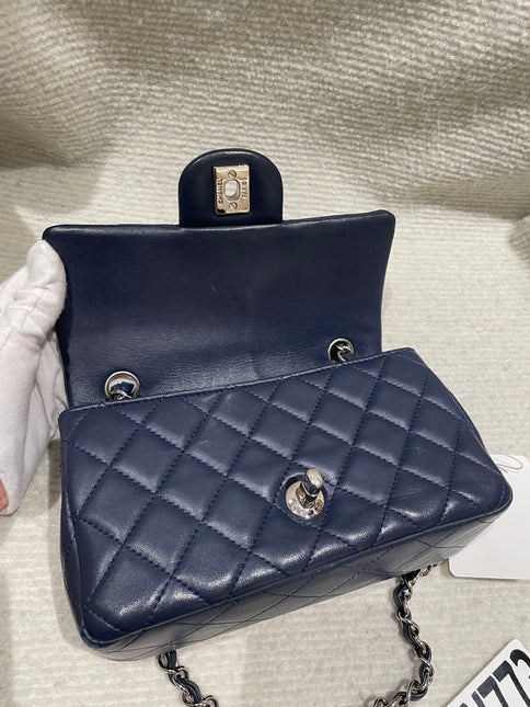 Chanel Classic Flap Mini 2020 Navy Lambskin Leather Silver Hardware