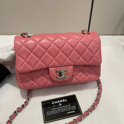 Chanel Classic Flap Mini 2016 Pink Lambskin Leather Silver Hardware