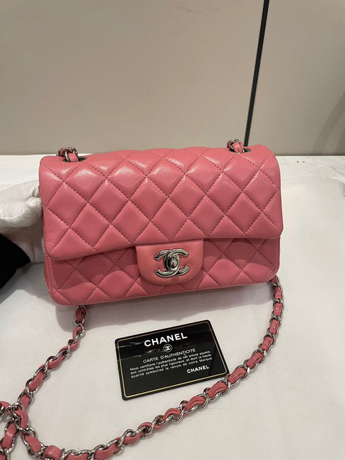 Chanel Classic Flap Mini 2016 Pink Lambskin Leather Silver Hardware