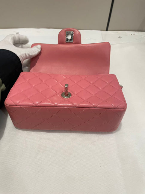 Chanel Classic Flap Mini 2016 Pink Lambskin Leather Silver Hardware