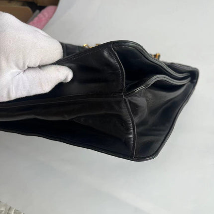 Chanel Vintage Quilted CC Briefcase Black Lambskin Leather Gold Hardware