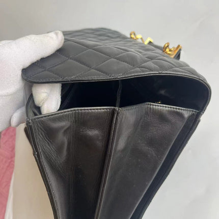 Chanel Vintage Quilted CC Briefcase Black Lambskin Leather Gold Hardware