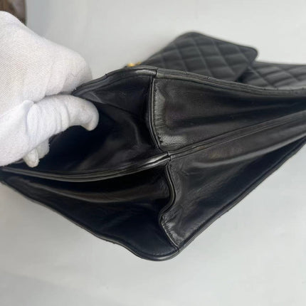 Chanel Vintage Quilted CC Briefcase Black Lambskin Leather Gold Hardware