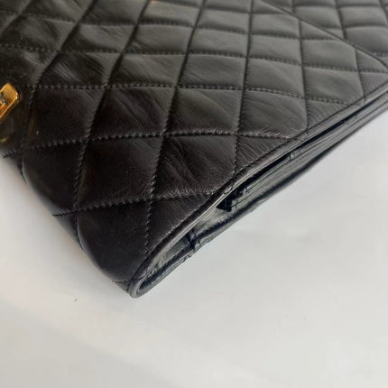 Chanel Vintage Quilted CC Briefcase Black Lambskin Leather Gold Hardware