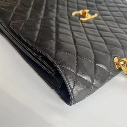 Chanel Vintage Quilted CC Briefcase Black Lambskin Leather Gold Hardware