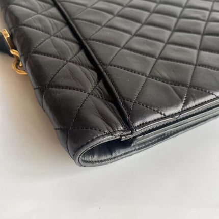 Chanel Vintage Quilted CC Briefcase Black Lambskin Leather Gold Hardware