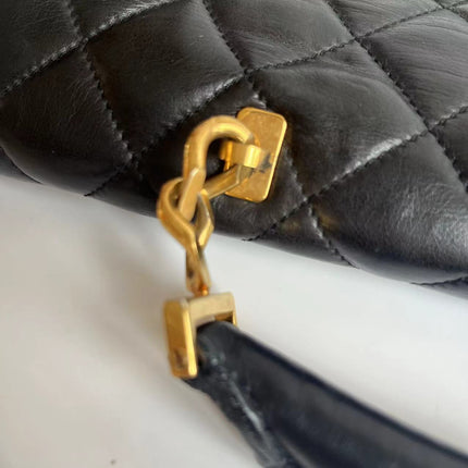 Chanel Vintage Quilted CC Briefcase Black Lambskin Leather Gold Hardware