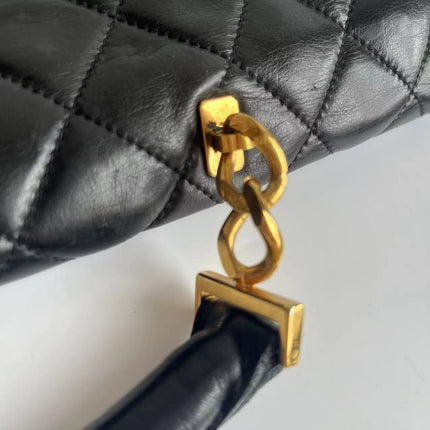 Chanel Vintage Quilted CC Briefcase Black Lambskin Leather Gold Hardware