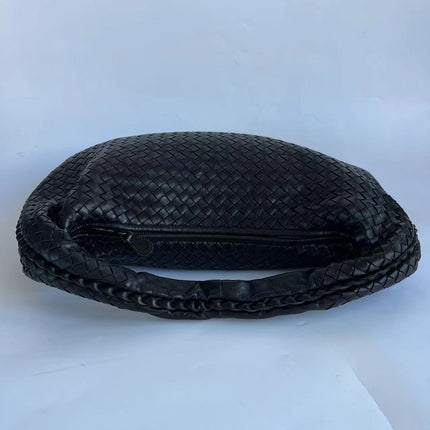 Bottega Veneta Veneta Intrecciato Hobo Bag Medium Black Leather 47cm