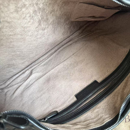 Bottega Veneta Veneta Intrecciato Hobo Bag Medium Black Leather 47cm