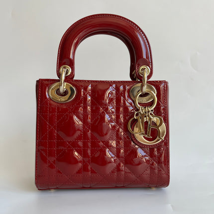 Lady Dior Mini Burgundy Red Patent Leather Gold Chain Strap 2019 Suede Interior