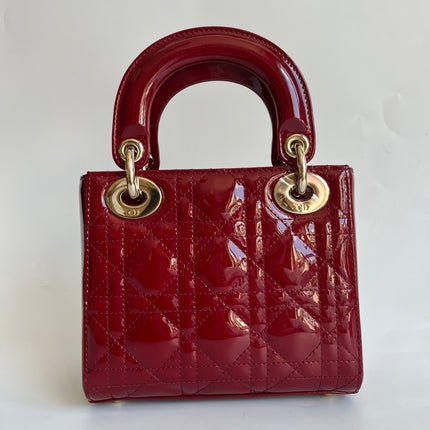 Lady Dior Mini Burgundy Red Patent Leather Gold Chain Strap 2019 Suede Interior