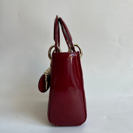 Lady Dior Mini Burgundy Red Patent Leather Gold Chain Strap 2019 Suede Interior