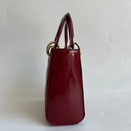 Lady Dior Mini Burgundy Red Patent Leather Gold Chain Strap 2019 Suede Interior