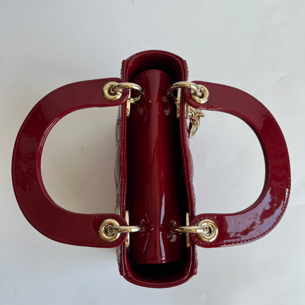 Lady Dior Mini Burgundy Red Patent Leather Gold Chain Strap 2019 Suede Interior