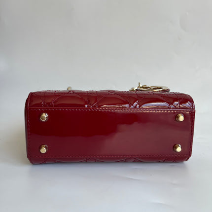 Lady Dior Mini Burgundy Red Patent Leather Gold Chain Strap 2019 Suede Interior