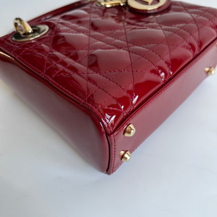 Lady Dior Mini Burgundy Red Patent Leather Gold Chain Strap 2019 Suede Interior