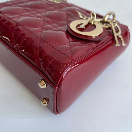 Lady Dior Mini Burgundy Red Patent Leather Gold Chain Strap 2019 Suede Interior