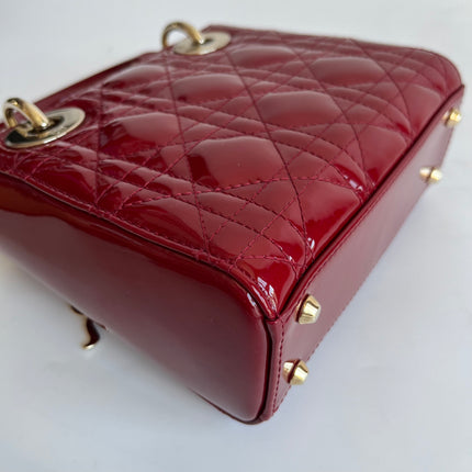 Lady Dior Mini Burgundy Red Patent Leather Gold Chain Strap 2019 Suede Interior