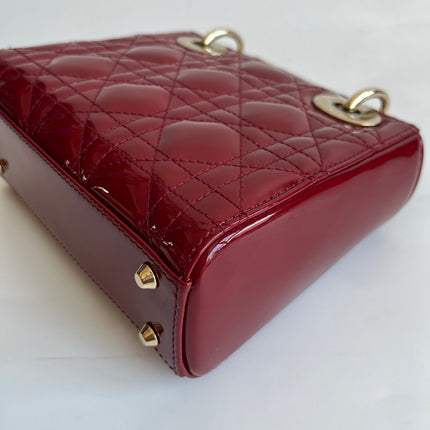 Lady Dior Mini Burgundy Red Patent Leather Gold Chain Strap 2019 Suede Interior