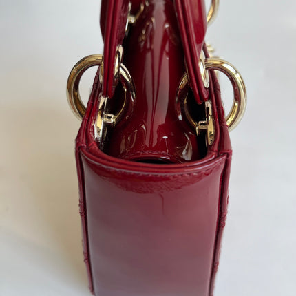 Lady Dior Mini Burgundy Red Patent Leather Gold Chain Strap 2019 Suede Interior