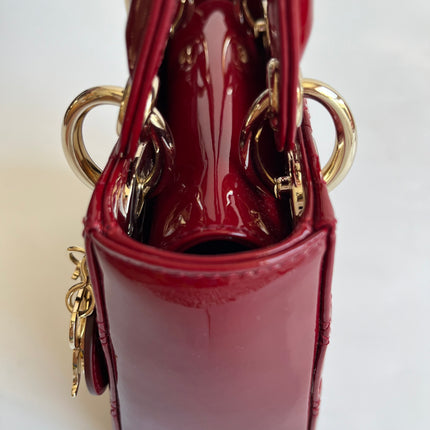 Lady Dior Mini Burgundy Red Patent Leather Gold Chain Strap 2019 Suede Interior