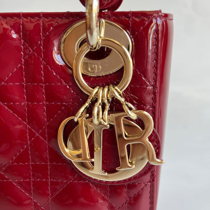Lady Dior Mini Burgundy Red Patent Leather Gold Chain Strap 2019 Suede Interior