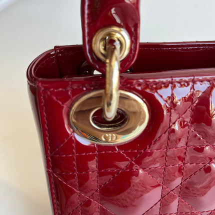 Lady Dior Mini Burgundy Red Patent Leather Gold Chain Strap 2019 Suede Interior