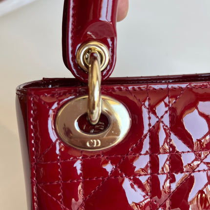 Lady Dior Mini Burgundy Red Patent Leather Gold Chain Strap 2019 Suede Interior