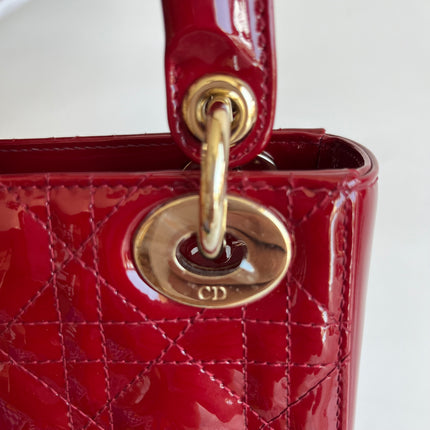 Lady Dior Mini Burgundy Red Patent Leather Gold Chain Strap 2019 Suede Interior