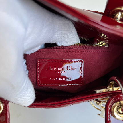Lady Dior Mini Burgundy Red Patent Leather Gold Chain Strap 2019 Suede Interior